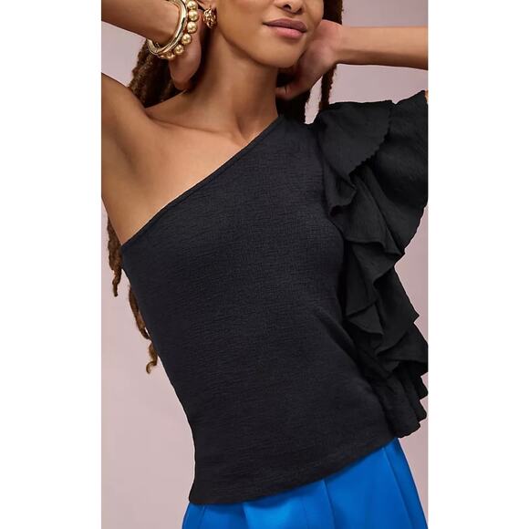 Anthropologie Tops - By Anthropologie Ruffled One-Shoulder Top in Black. Size XL